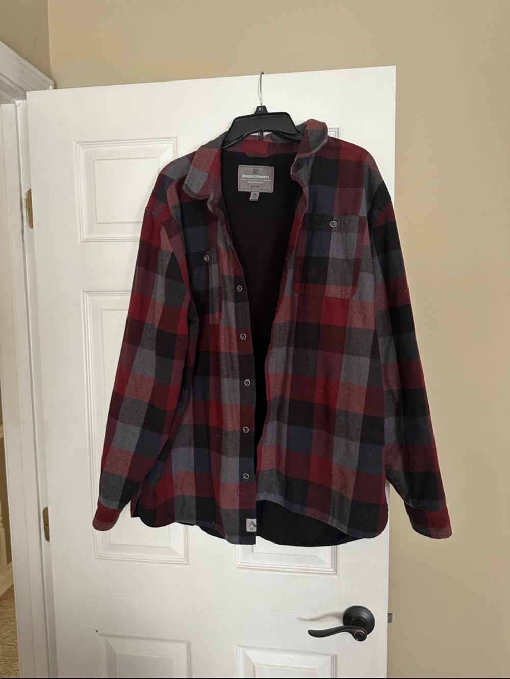 Men's Lightweight Plaid Shirt Jacket - Red & Black